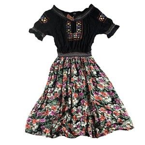 Topshop Black Embroidered Floral Midi Dress Southwestern Boho